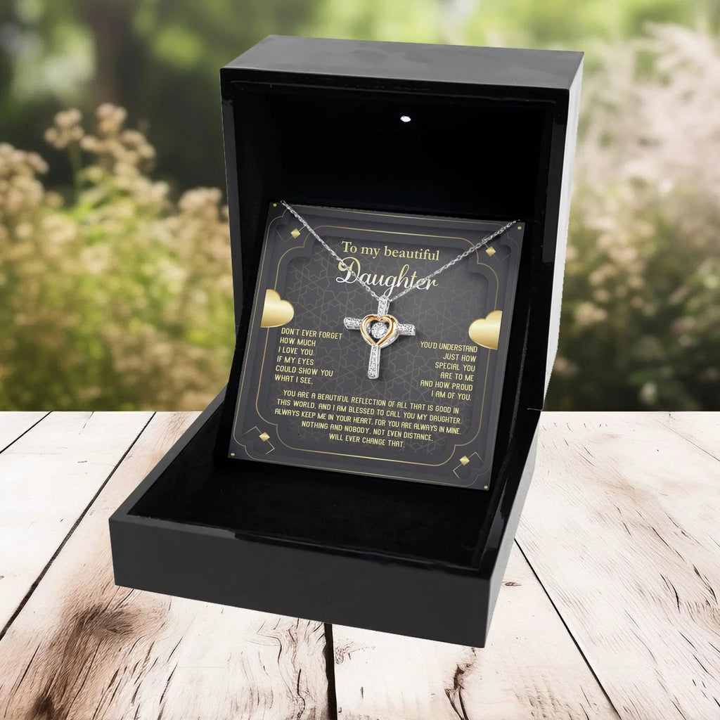 Daughter Gift for Birthday, Christmas, Graduation - Proud of You - Beautiful Reflection Cross Pendant Necklace