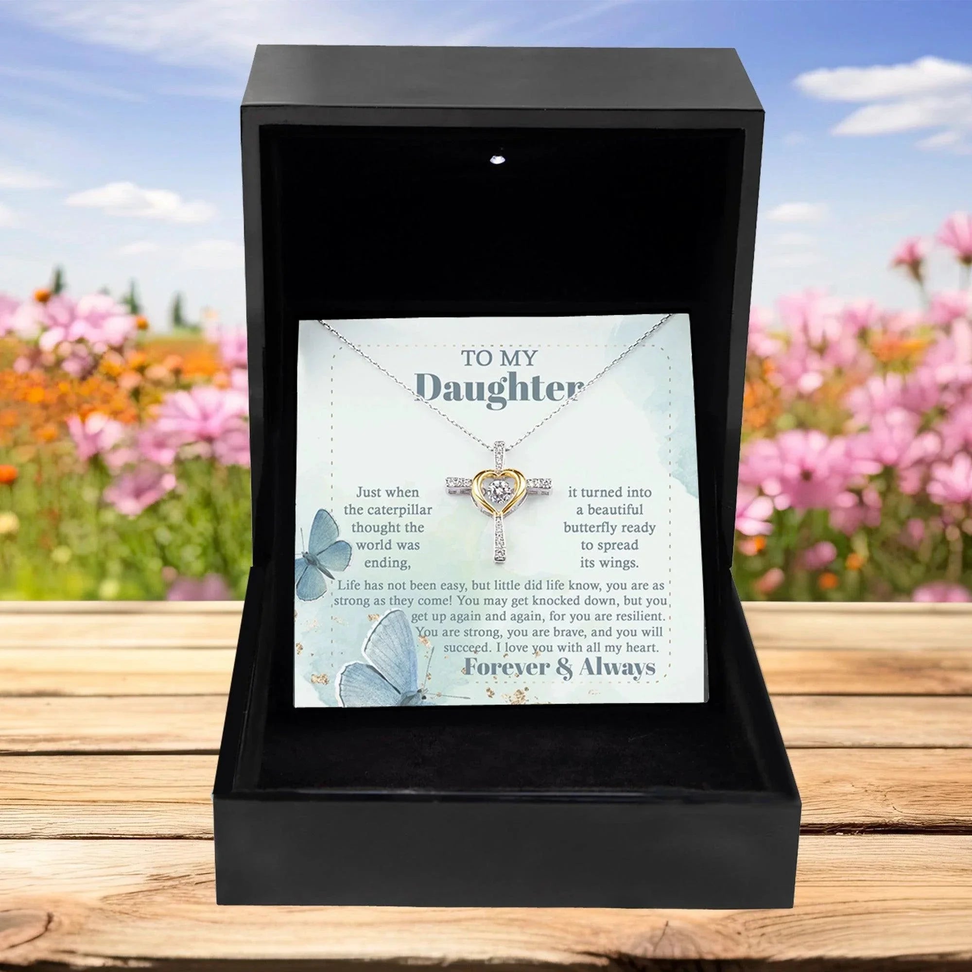 Daughter Gift for Birthday, Christmas, Graduation - Beautiful Butterfly- Cross Pendant Necklace