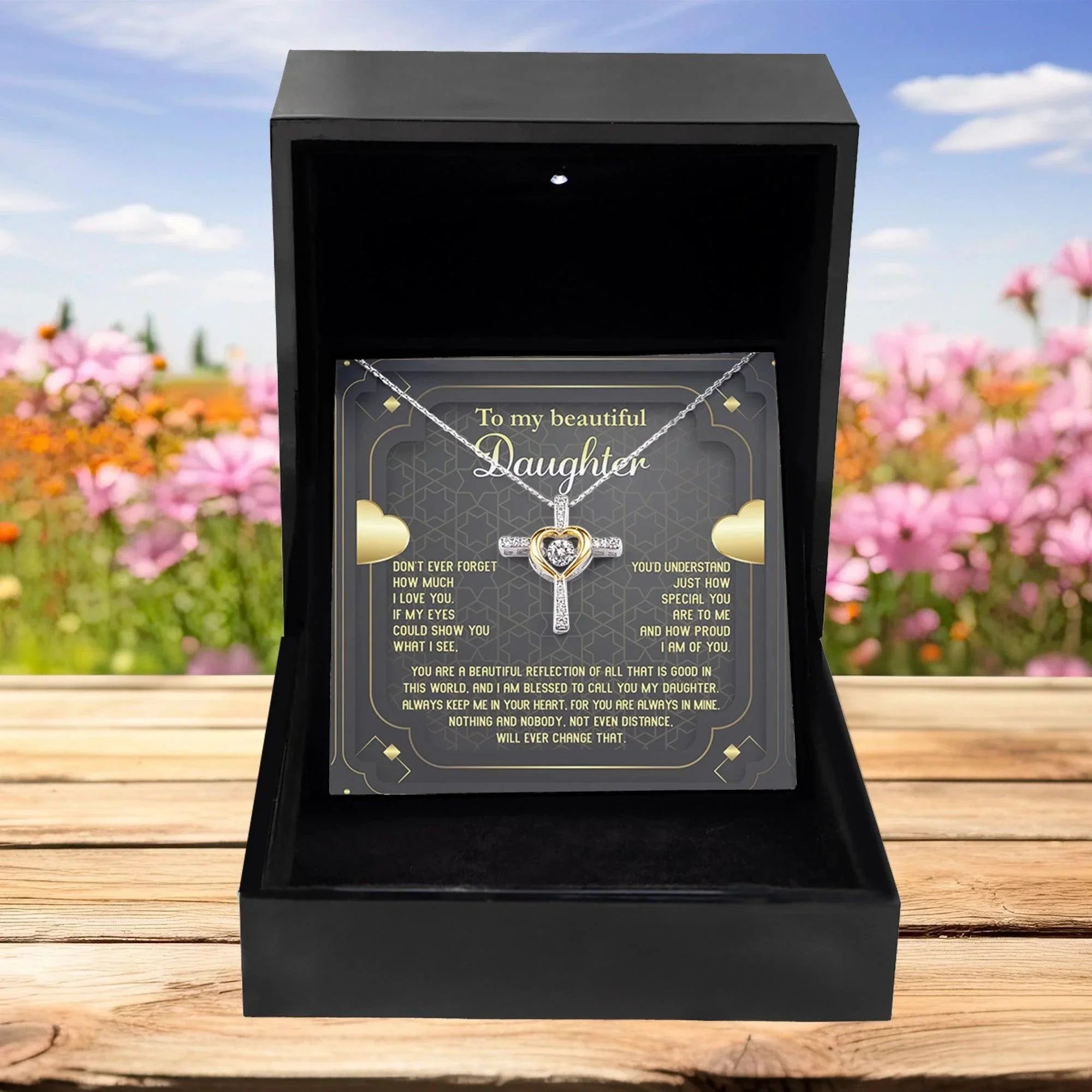 Daughter Gift for Birthday, Christmas, Graduation - Proud of You - Beautiful Reflection Cross Pendant Necklace
