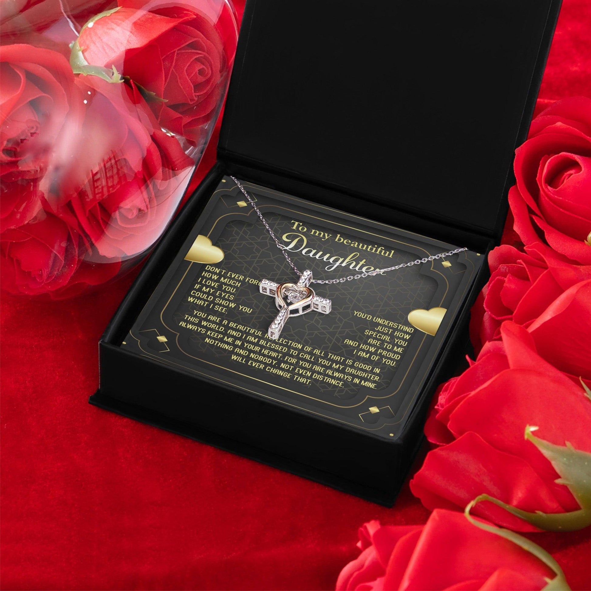 Daughter Gift for Birthday, Christmas, Graduation - Proud of You - Beautiful Reflection Cross Pendant Necklace - Mallard Moon Gift Shop