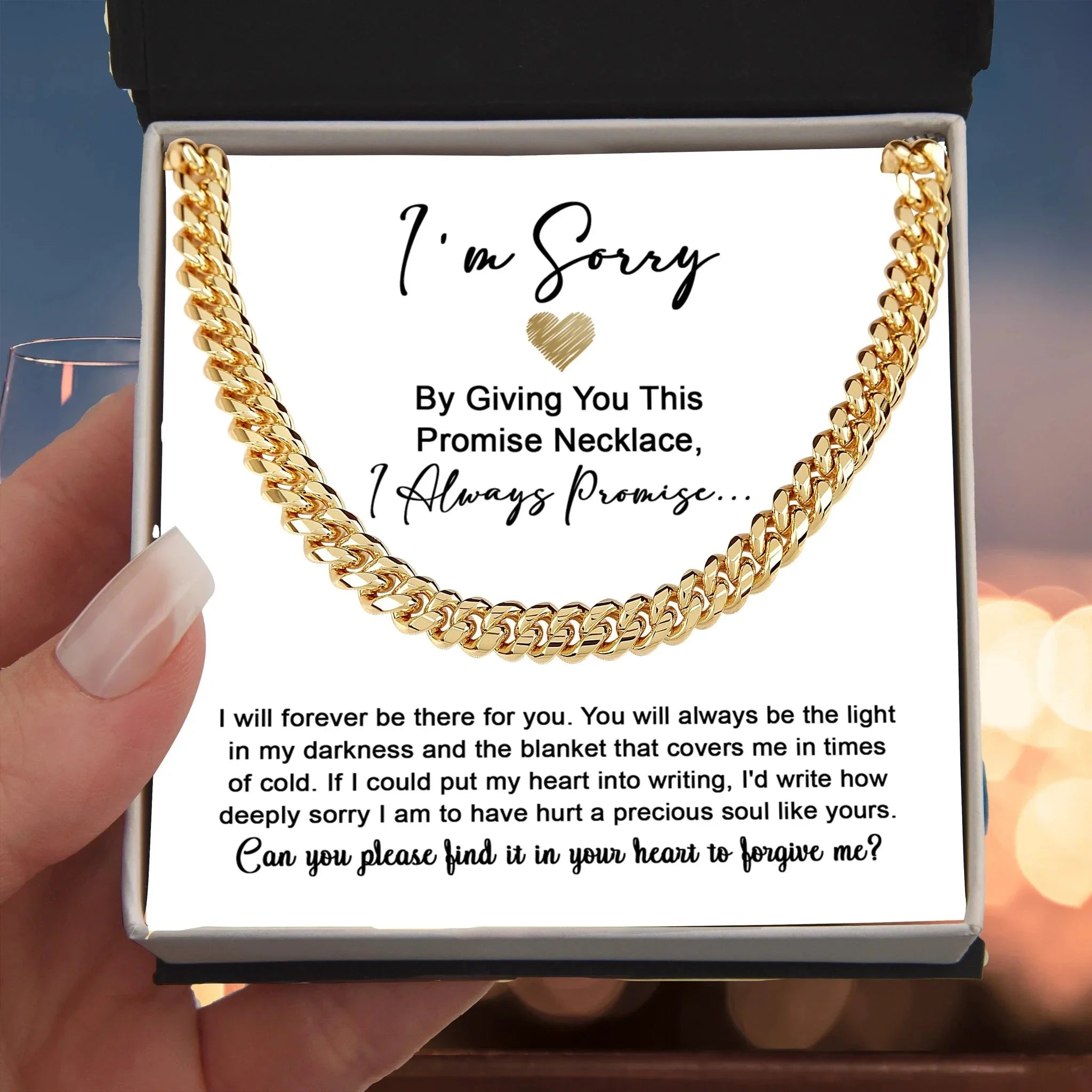 Apology Gift for Boyfriend, Husband, Soulmate -Sorry, Be The Light - Cuban Link Chain Necklace
