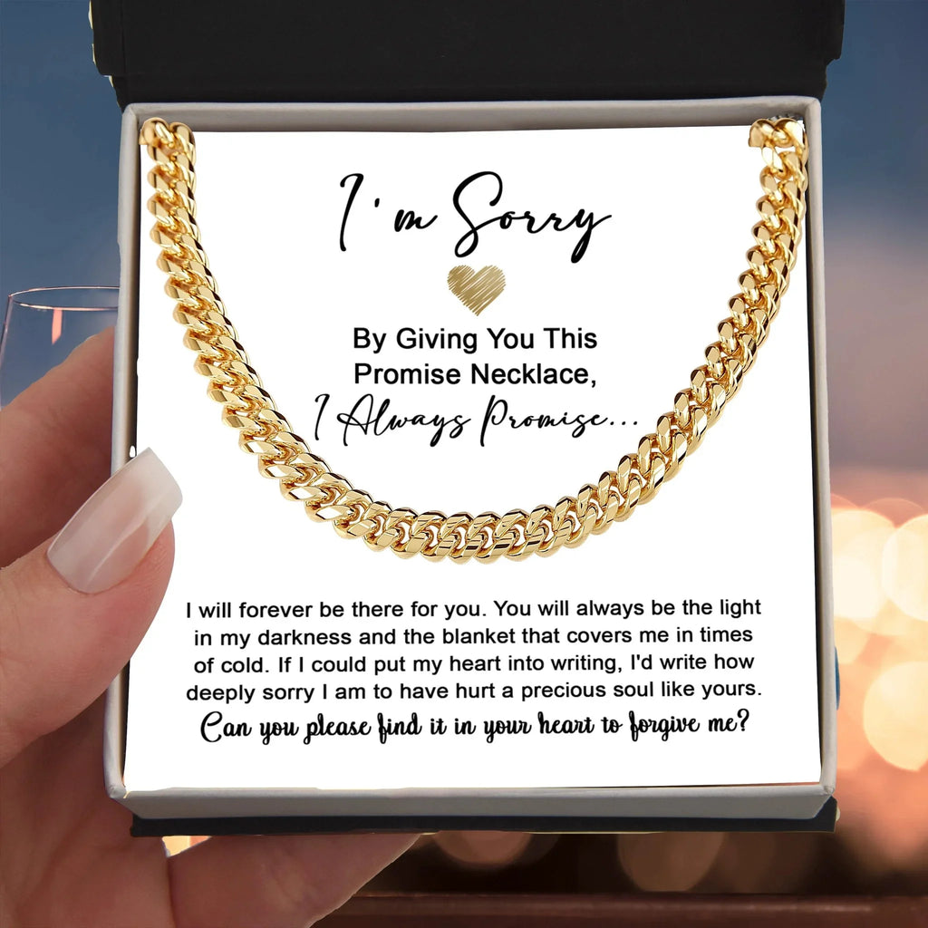 Apology Gift for Him “I’m Truly Sorry” Cuban Chain Necklace with Message Card | Forgiveness Jewelry for Him