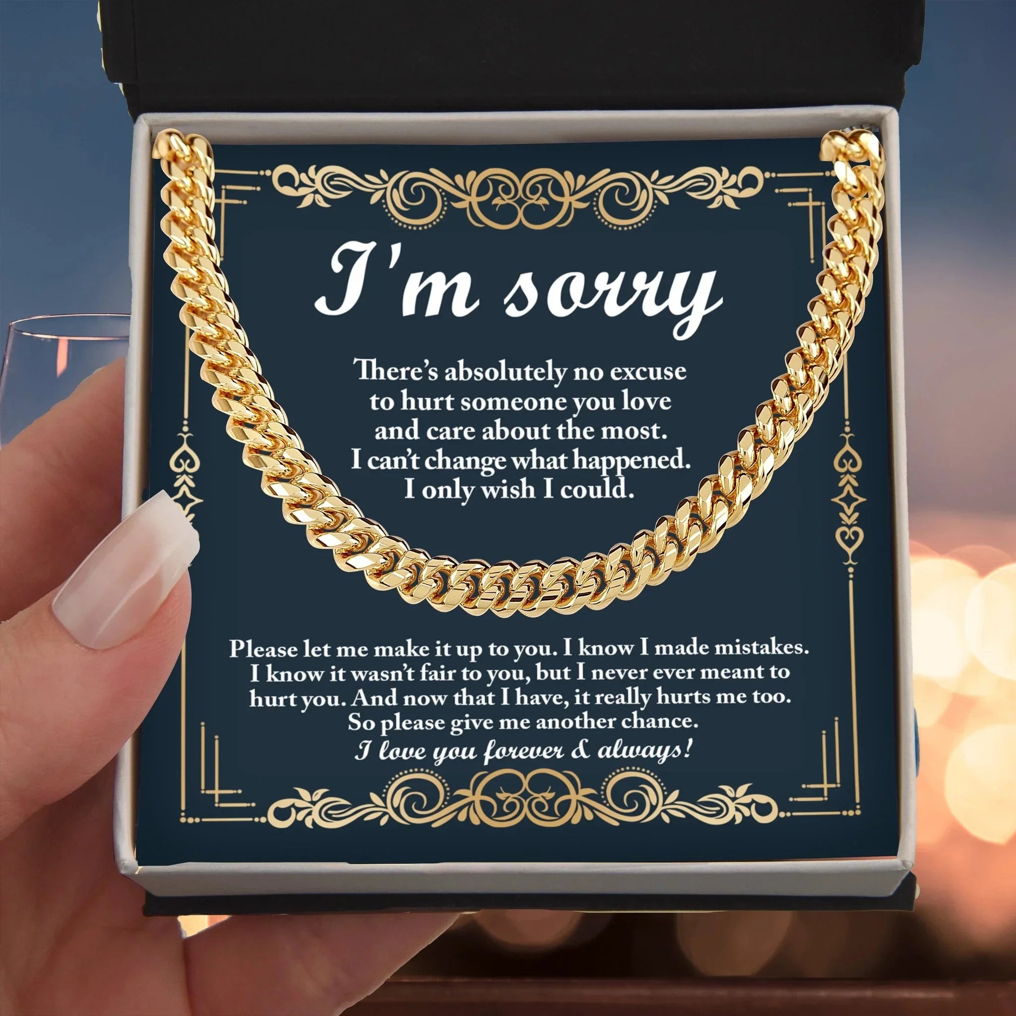 Apology Gift “I’m Sorry” Cuban Link Chain Men’s Necklace with Message Card | Forgiveness Jewelry for Boyfriend or Husband