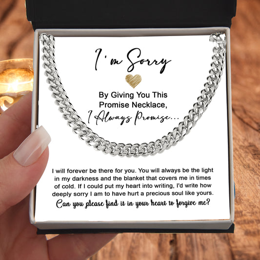 Apology Gift for Him “I’m Truly Sorry” Cuban Chain Necklace with Message Card | Forgiveness Jewelry for Him - Mallard Moon