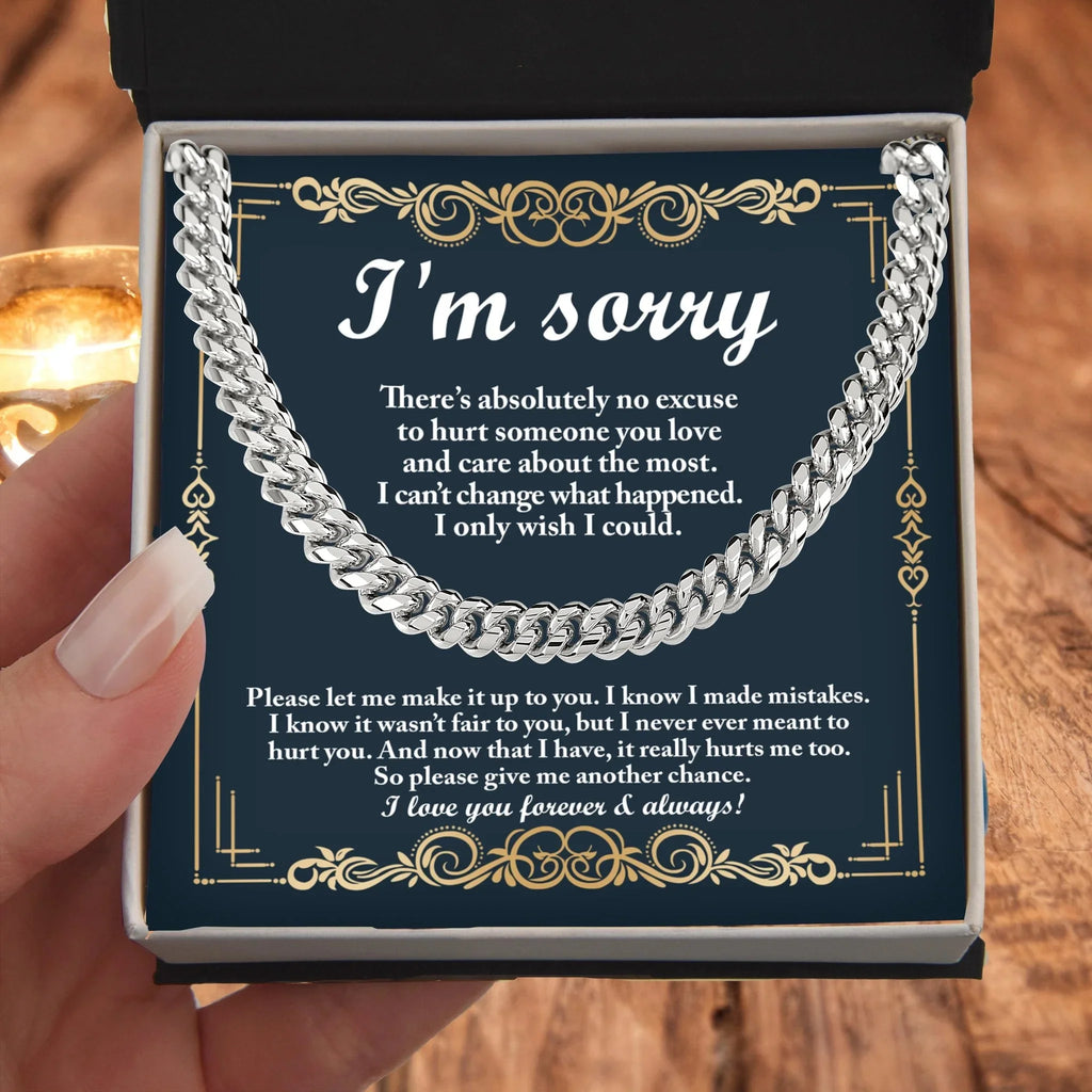 Apology Gift “I’m Sorry” Cuban Link Chain Men’s Necklace with Message Card | Forgiveness Jewelry for Boyfriend or Husband