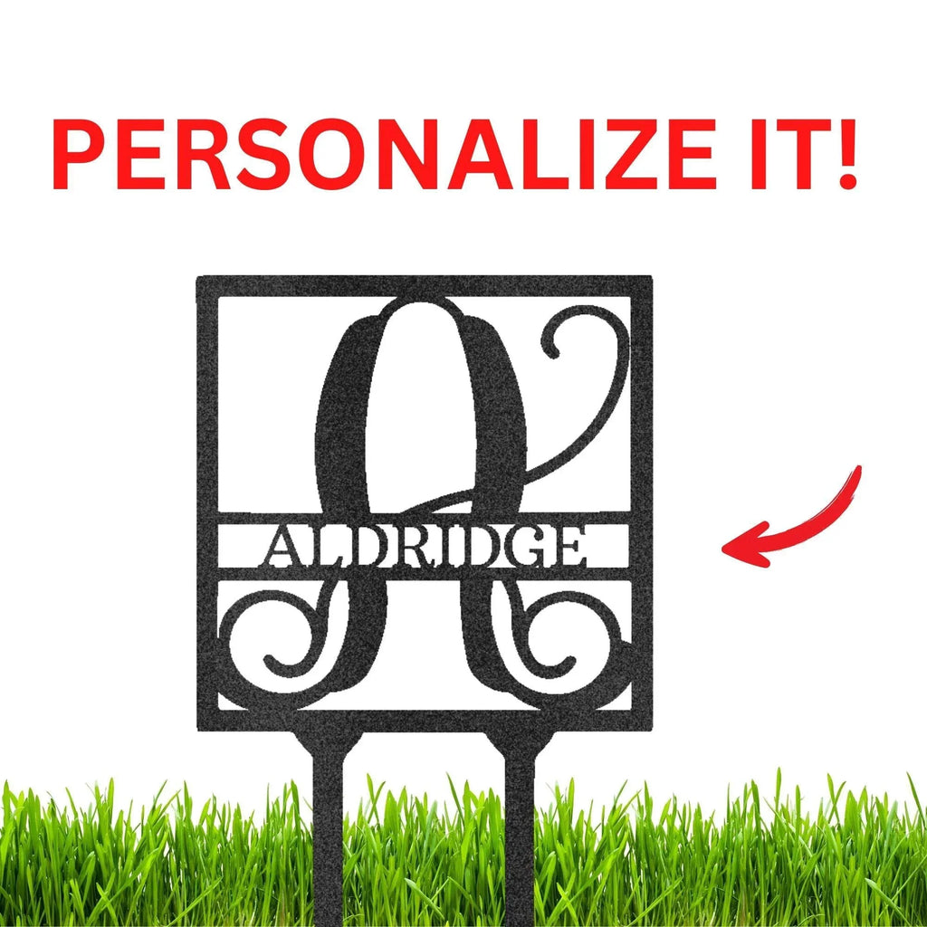 Custom Address Name Initial Square Monogram Steel Yard Garden Lawn Stake