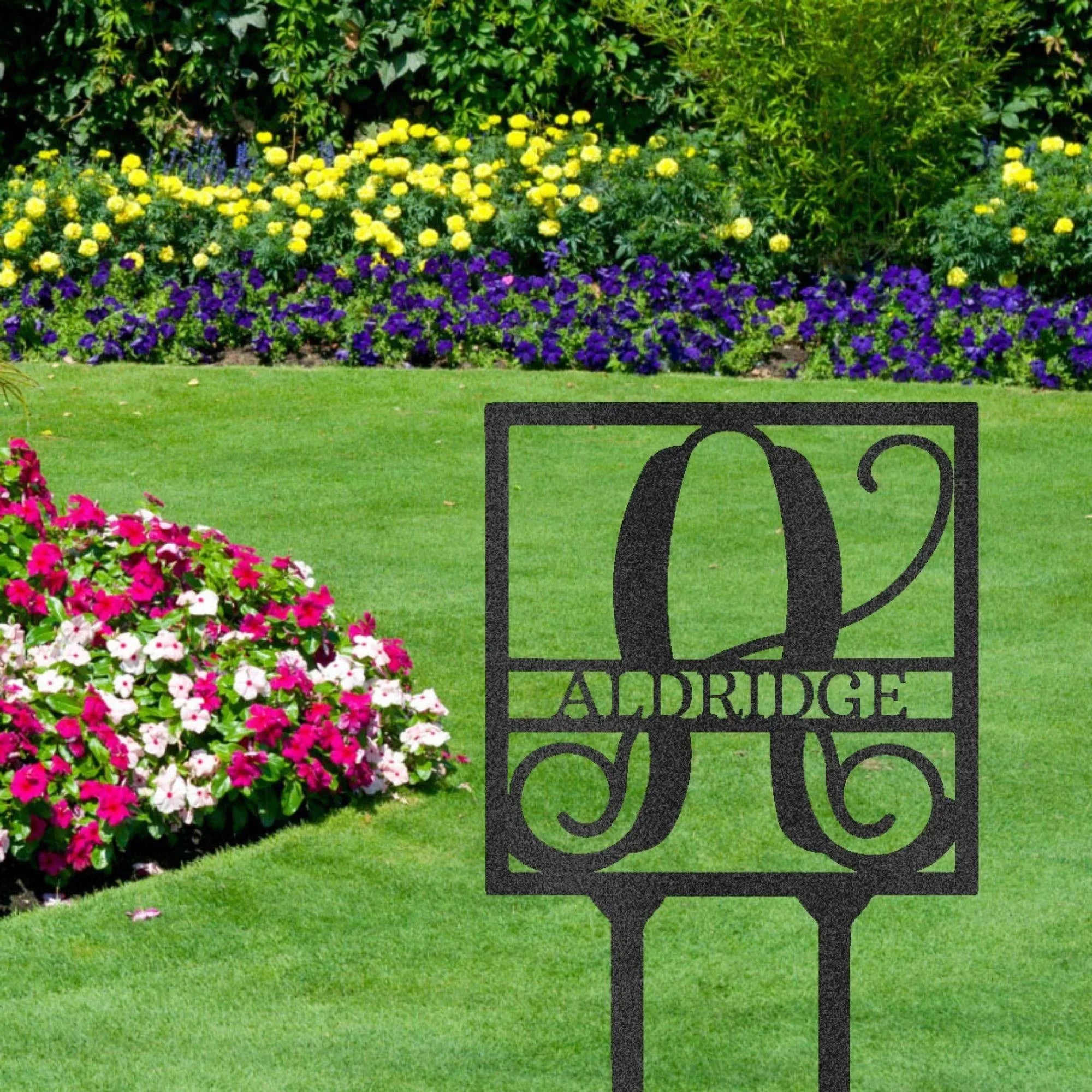 Custom Address Name Initial Square Monogram Steel Yard Garden Lawn Stake