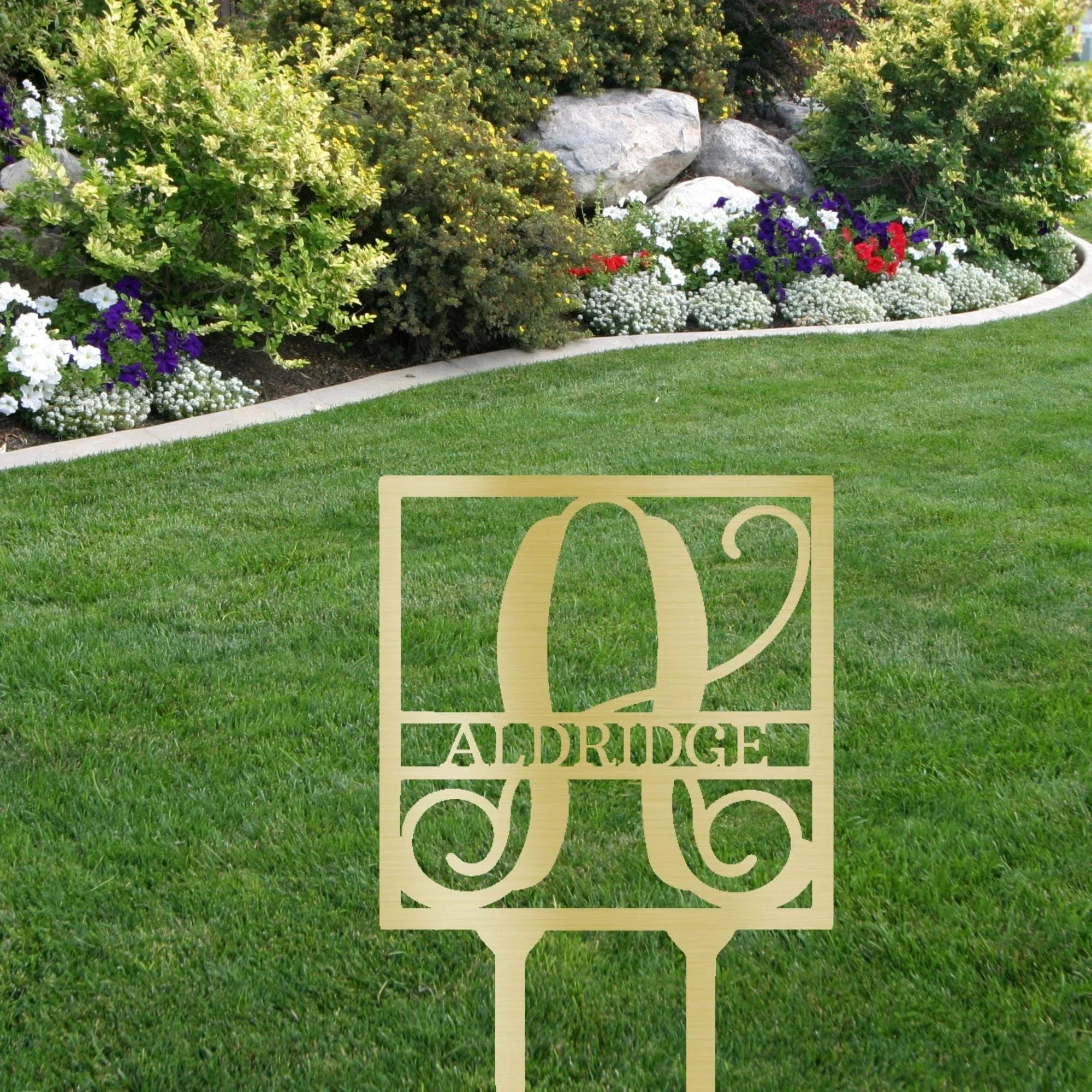 Custom Address Name Initial Square Monogram Steel Yard Garden Lawn Stake