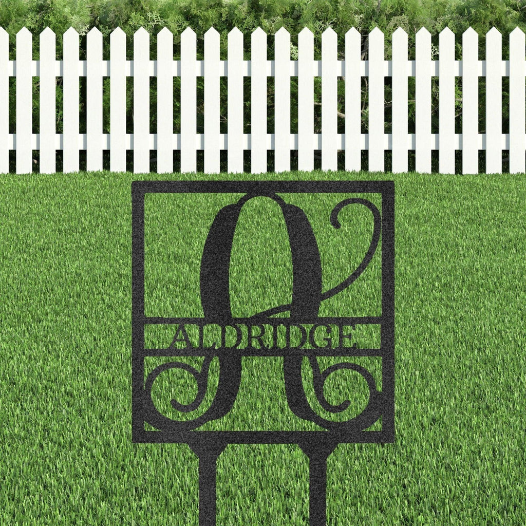 Custom Address Name Initial Square Monogram Steel Yard Garden Lawn Stake