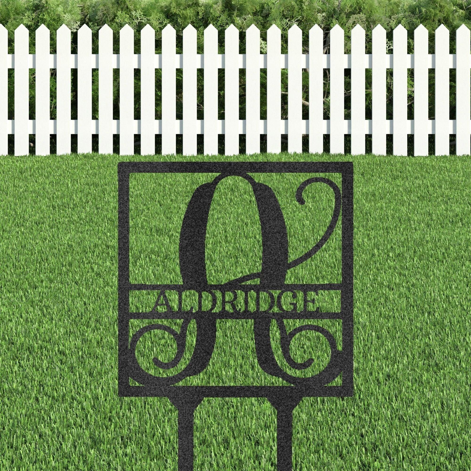 Custom Address Name Initial Square Monogram Steel Yard Garden Lawn Stake