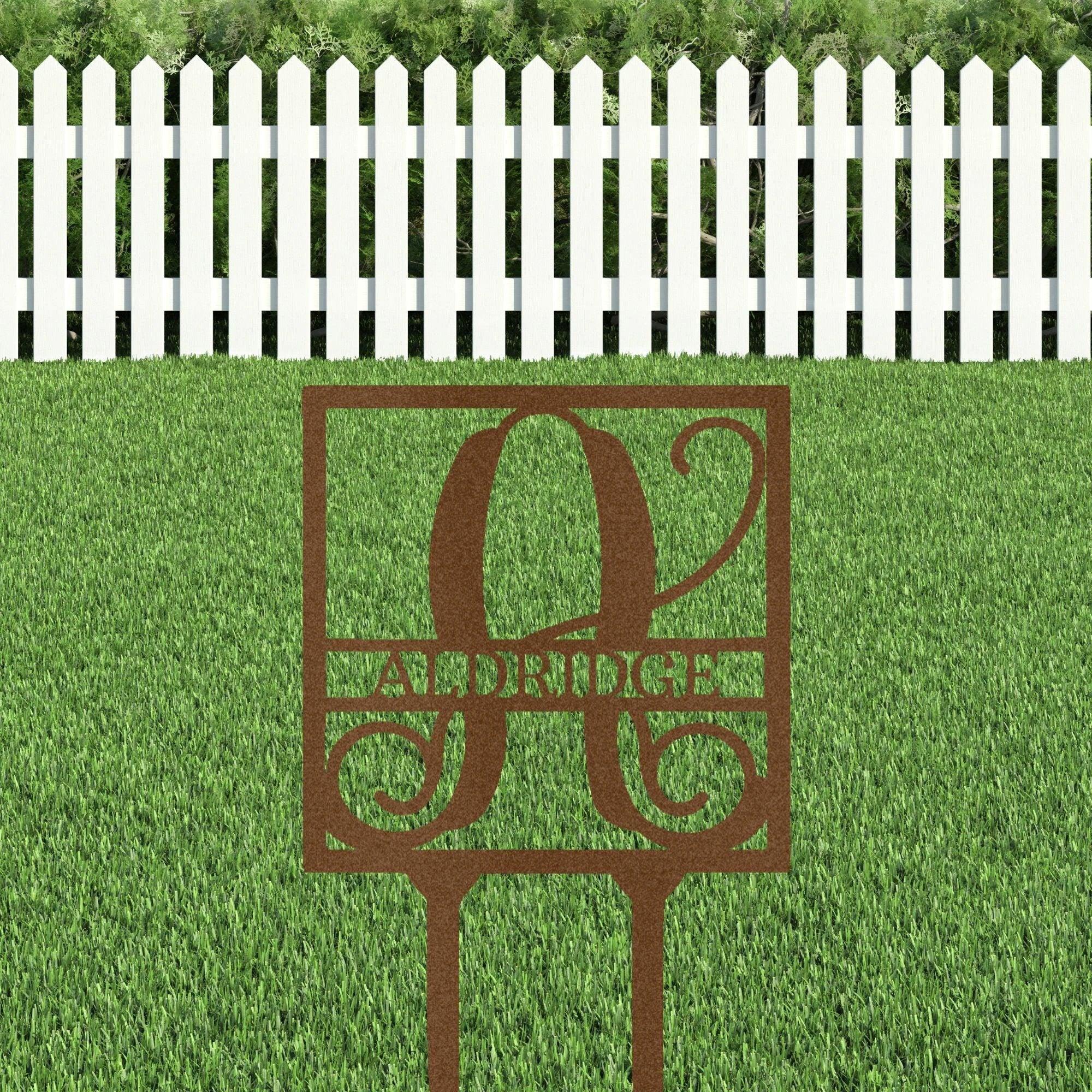 Custom Address Name Initial Square Monogram Steel Yard Garden Lawn Stake