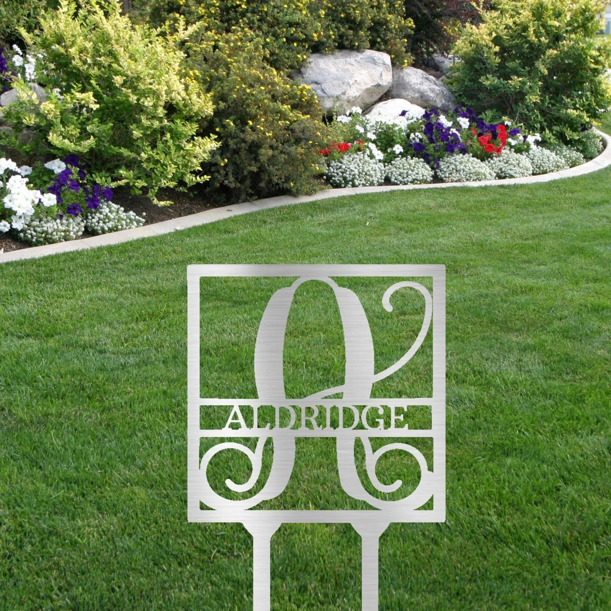 Custom Address Name Initial Square Monogram Steel Yard Garden Lawn Stake