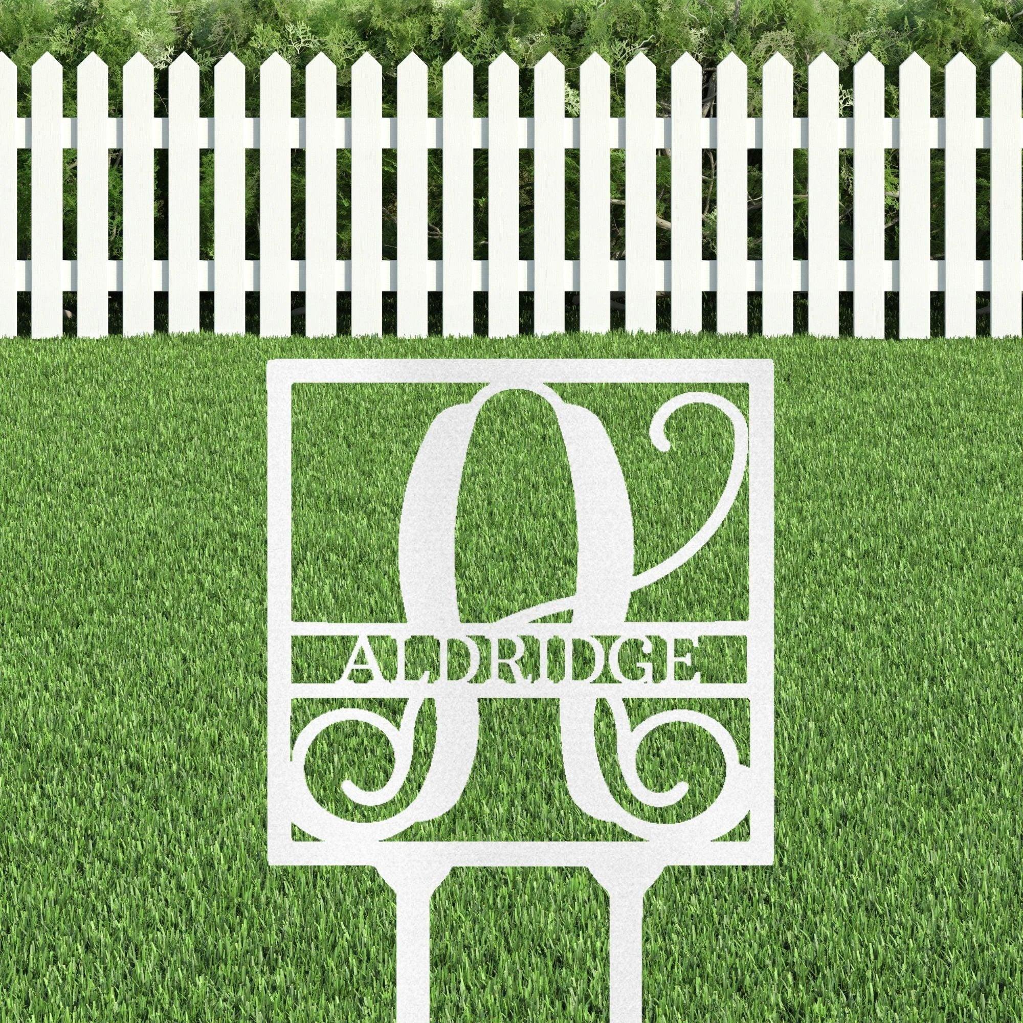 Custom Address Name Initial Square Monogram Steel Yard Garden Lawn Stake