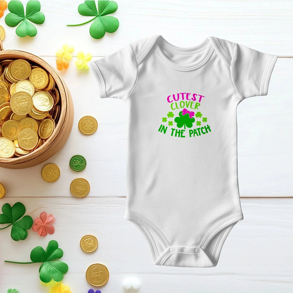 Cutest Clover in the Patch St. Patrick’s Day Baby Bodysuit – Cute Shamrock Onesie – Soft Cotton Infant Romper – Baby Girl Irish Holiday Outfit & Gift