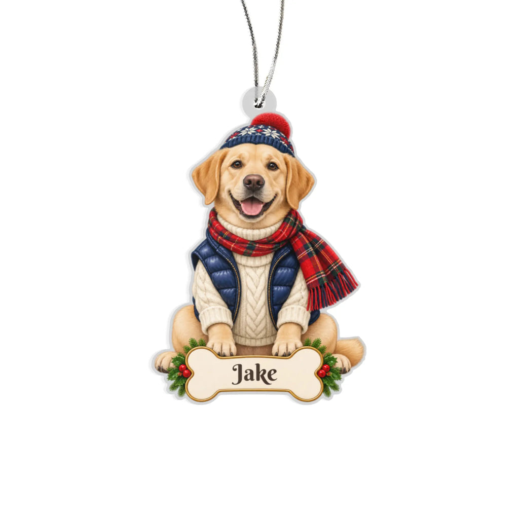 Personalized Alpine Skier Dog Christmas Ornament from Photo, Custom Pet Portrait Acrylic Cutout, Winter Sweater Dog Ornament, Dog Lover Gift