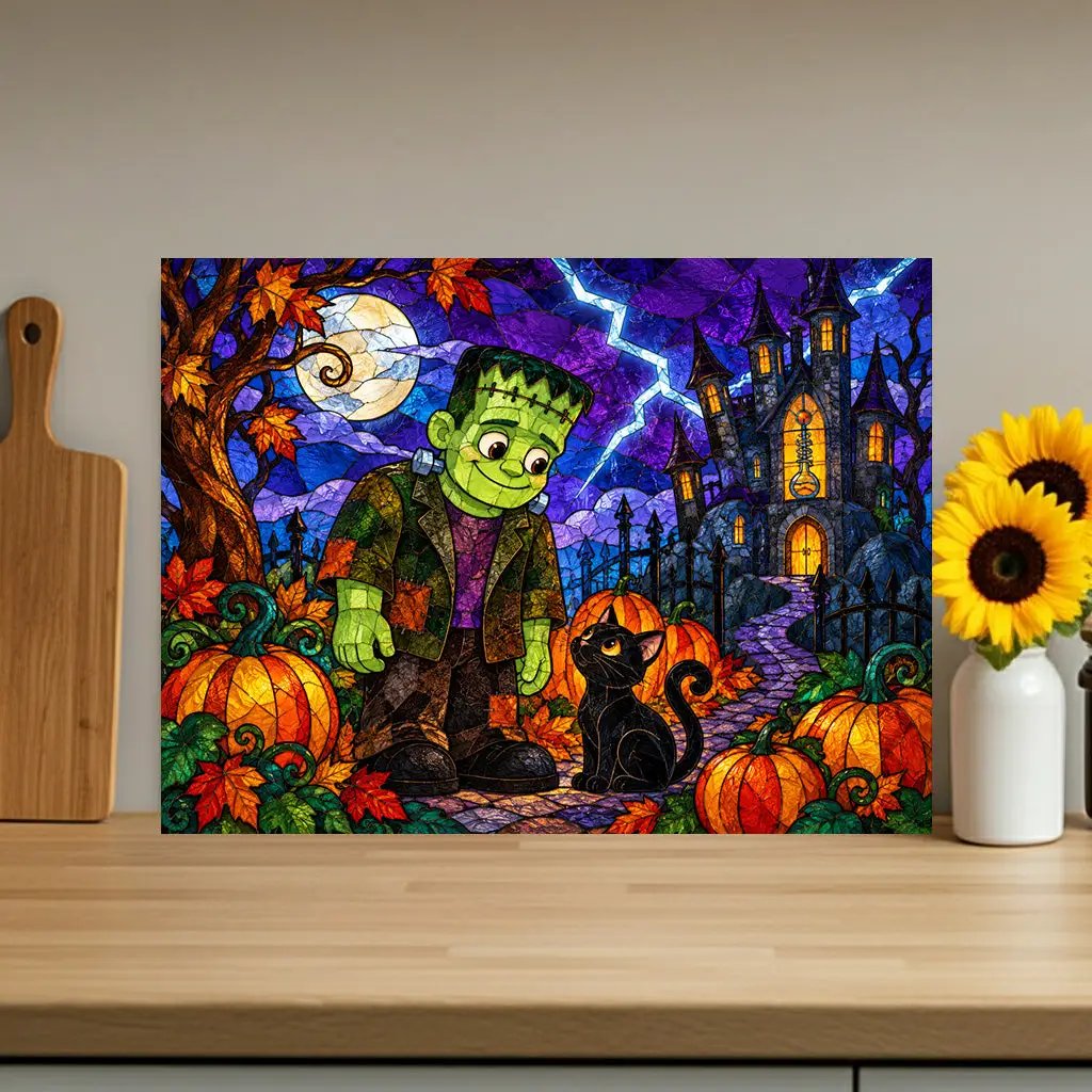 Halloween Monster Personalized Glass Cutting Board, Frankenstein Inspired Kitchen Decor