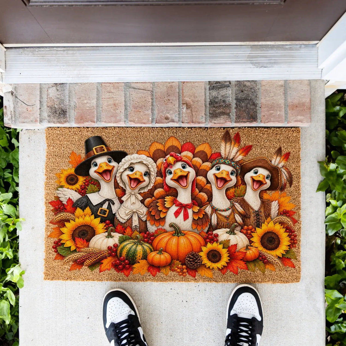 Thanksgiving Goose Doormat, Pilgrim Geese Welcome Mat, Funny Thanksgiving Porch Decor, Fall Coir Doormat, Harvest Front Door Mat