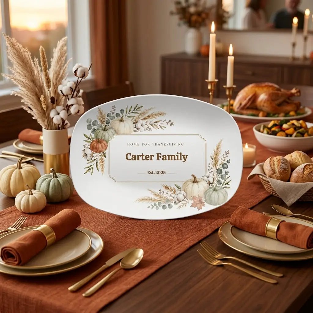 Personalized Thanksgiving Platter, Custom Family Name Serving Tray, Fall Pumpkin Platter, Thanksgiving Hostess Gift, Family Keepsake