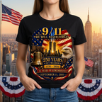 9/11 Memorial Shirt 25th Anniversary, Never Forget T-Shirt, 250 Years of Freedom 1776-2026, September 11 Remembrance Patriotic Tee