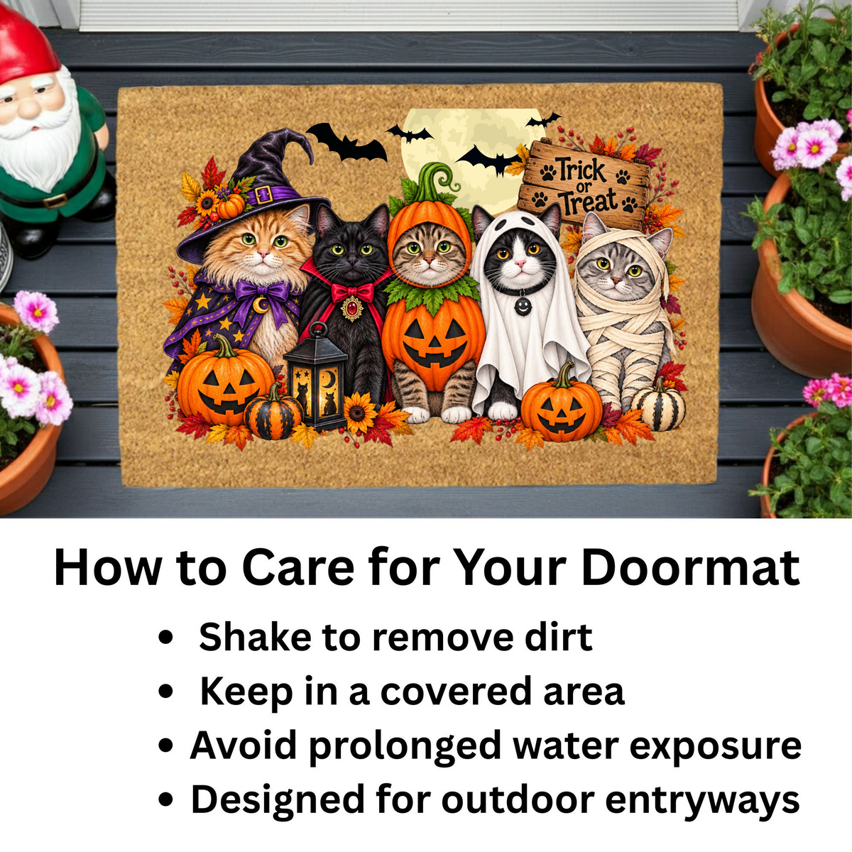 Halloween Cat Doormat, Funny Costumed Cats Coir Welcome Mat, Trick or Treat Porch Decor, Fall Cat Lover Gift, Spooky Front Door Mat