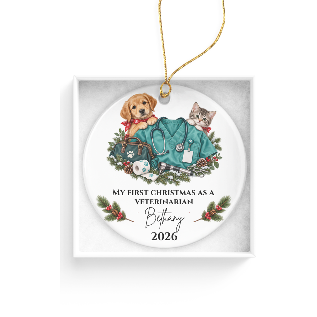 Personalized Veterinarian Christmas Ornament, Vet Tech Gift, First Christmas as a Vet, Veterinary Graduation Gift, Custom Name Year - Mallard Moon
