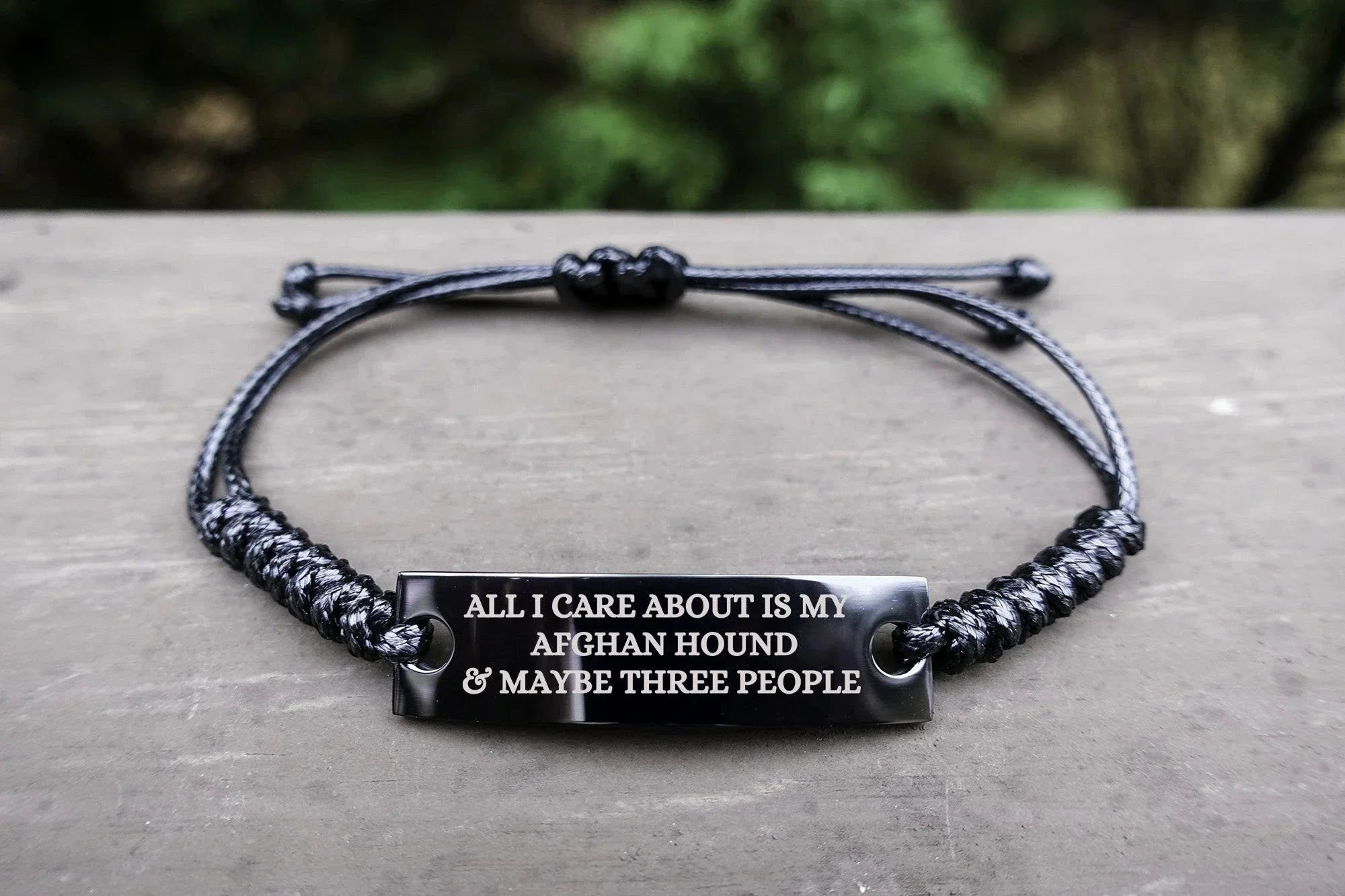 Funny Afghan Hound Dog Adjustable Interlaced Black Rope Engraved Bracelet - All I Care About Is My Afghan Hound and Maybe Three People