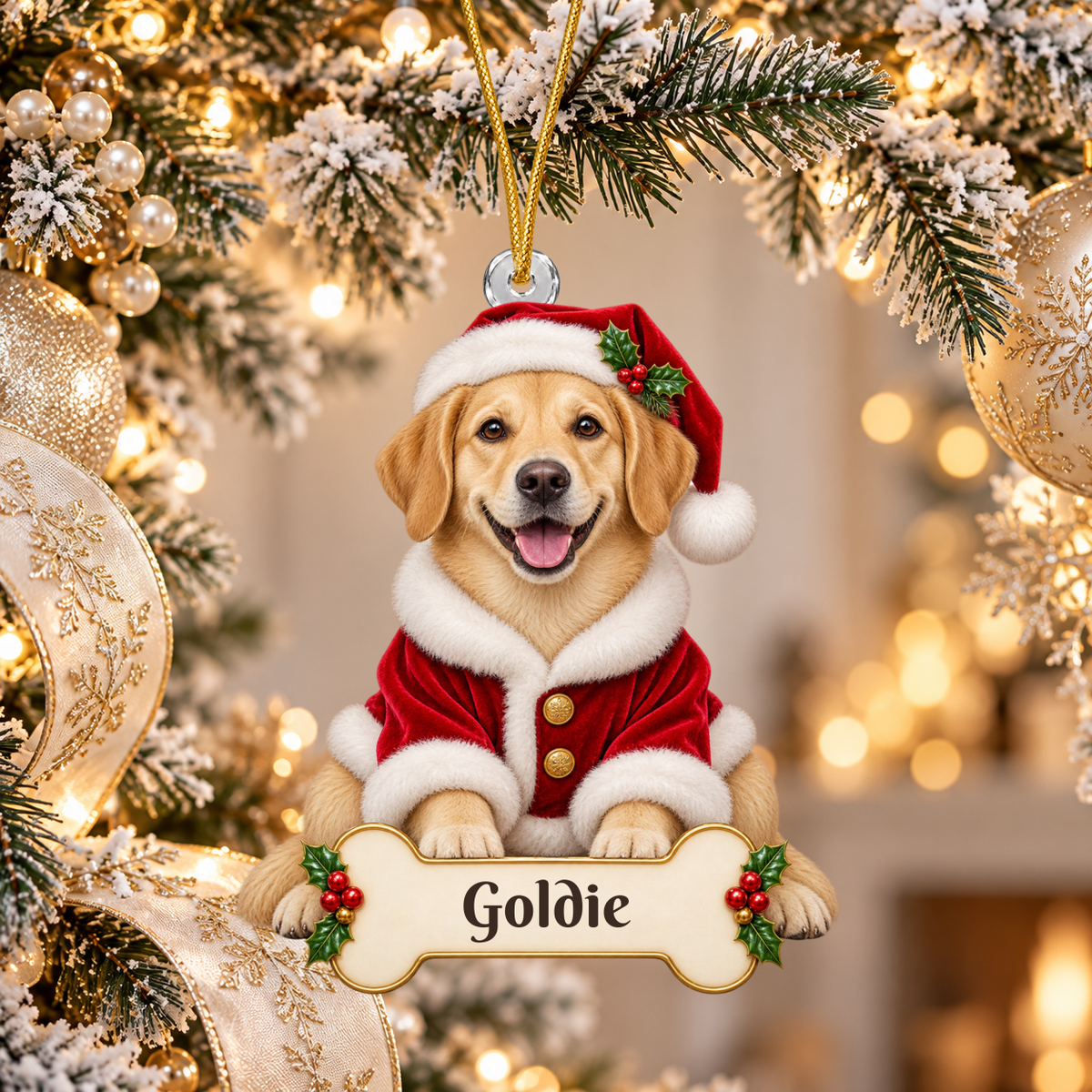 Personalized Santa Dog Christmas Ornament from Photo, Custom Pet Portrait Acrylic Ornament, Dog Lover Gift, Custom Name Keepsake