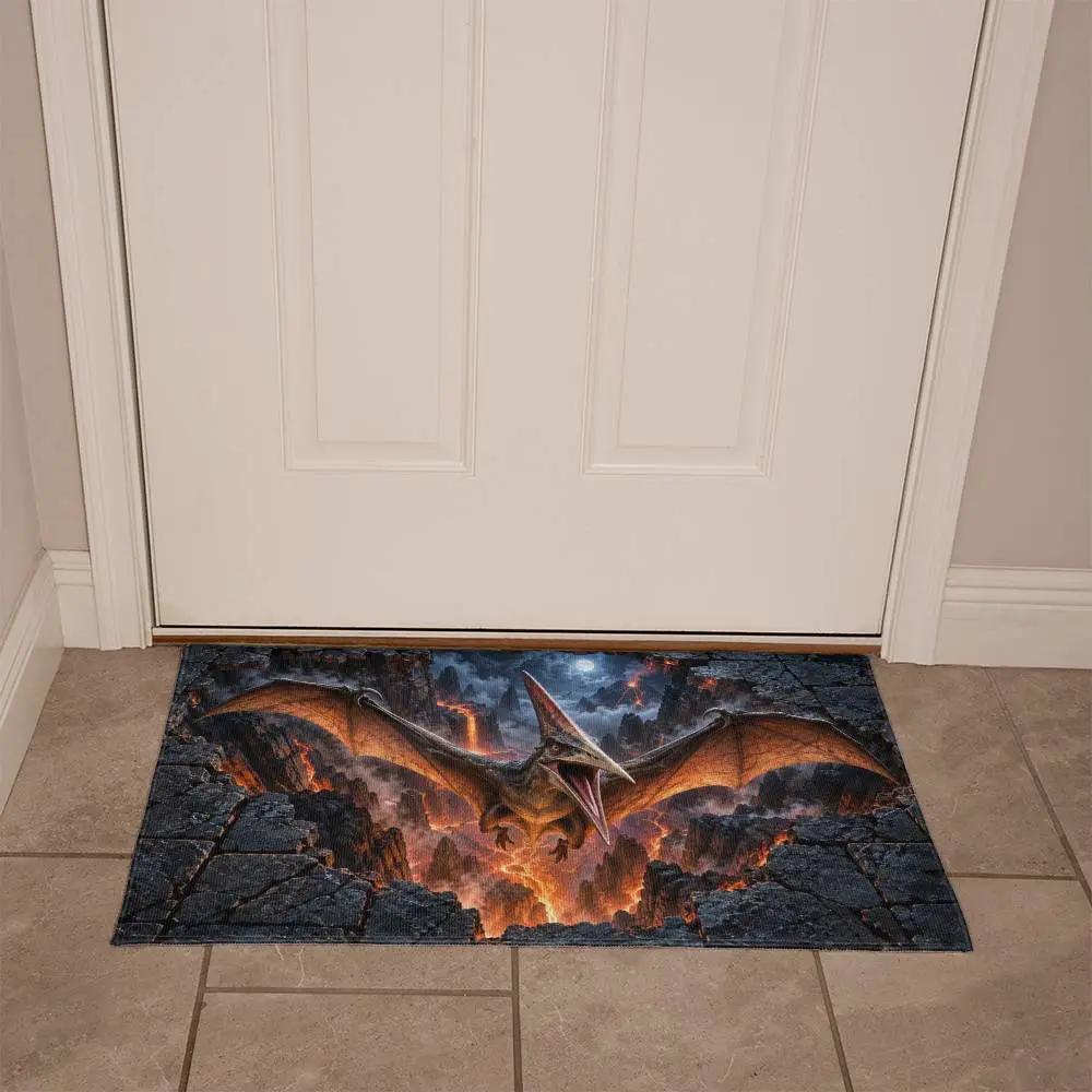 Pterodactyl 3D Optical Illusion Doormat, Volcanic Chasm Dinosaur Floor Mat, Prehistoric Flying Reptile Door Mat, Dino Gift