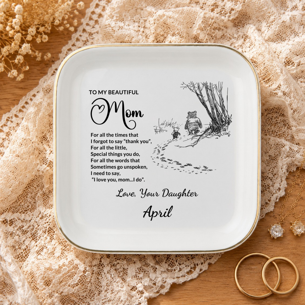 Personalized Mom Jewelry Dish, Thank You Mom Gift from Daughter or Son, Custom Signature Ring Dish, Mother's Day Ceramic Trinket Tray