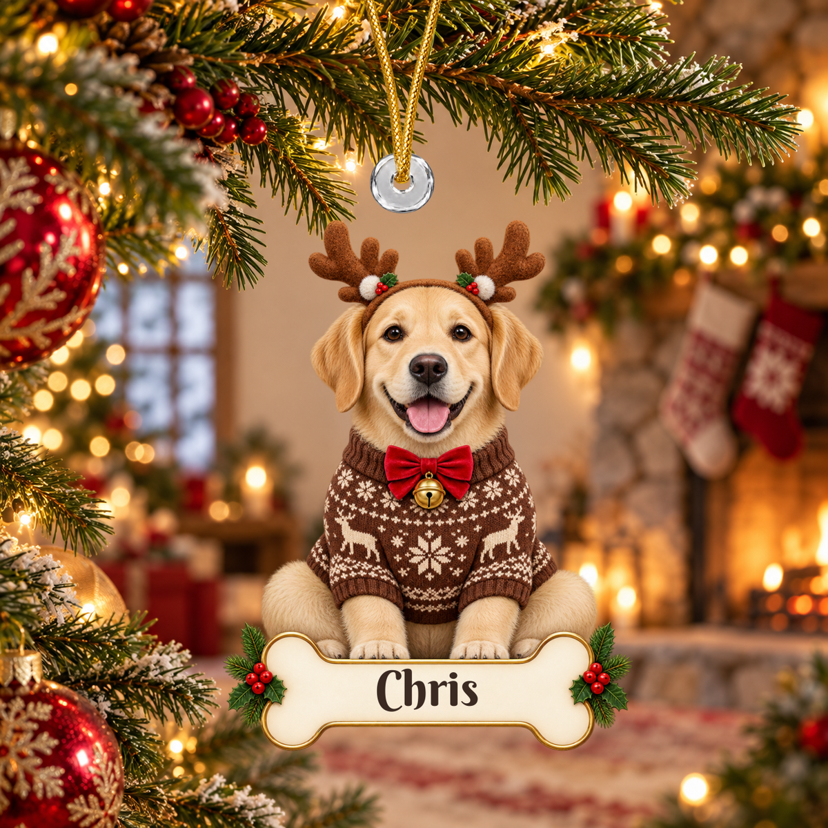 Personalized Reindeer Dog Christmas Ornament from Photo, Custom Pet Portrait Acrylic Cutout, Dog with Antlers Holiday Gift, Dog Lover Keepsake