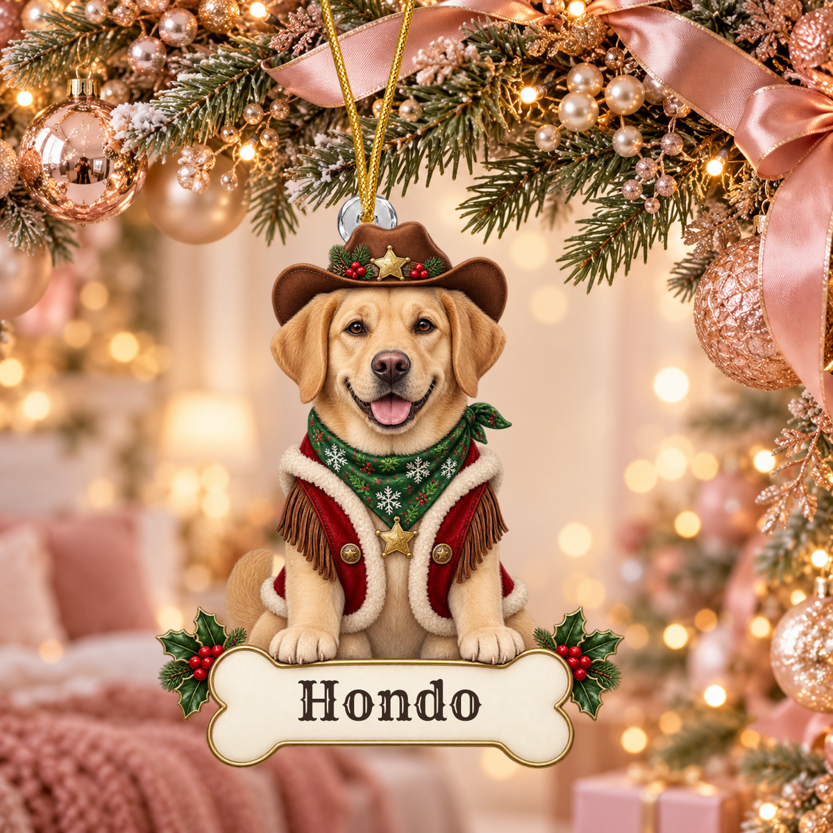 Personalized Cowboy Dog Christmas Ornament from Photo, Custom Pet Portrait Acrylic Cutout, Western Christmas Decor, Dog Lover Gift