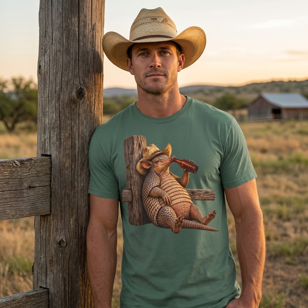 Funny Armadillo T Shirt, Cowboy Armadillo Shirt, Texas Beer Shirt, Western Graphic Tee, Funny Texas Gift, Country Humor Tee