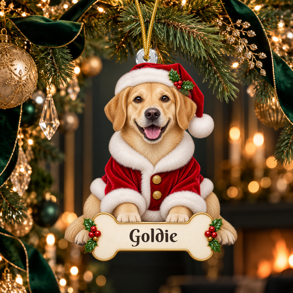 Personalized Santa Dog Christmas Ornament from Photo, Custom Pet Portrait Acrylic Ornament, Dog Lover Gift, Custom Name Keepsake