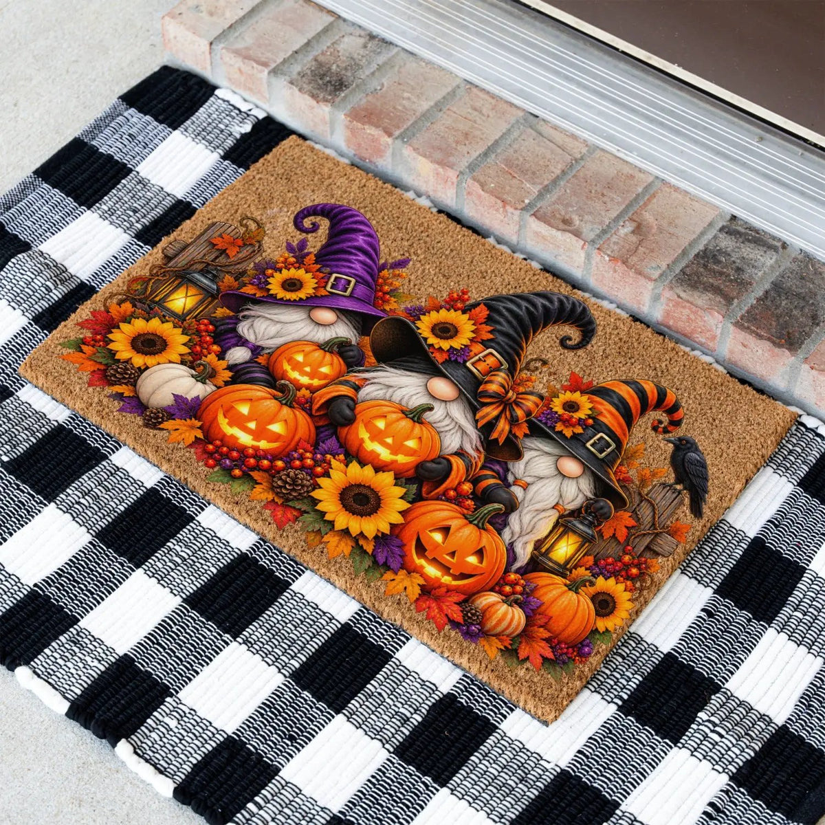 Halloween Gnome Doormat, Witch Gnomes & Pumpkins Coir Mat, Cute Spooky Fall Welcome Mat, Halloween Porch Decor, Autumn Door Mat