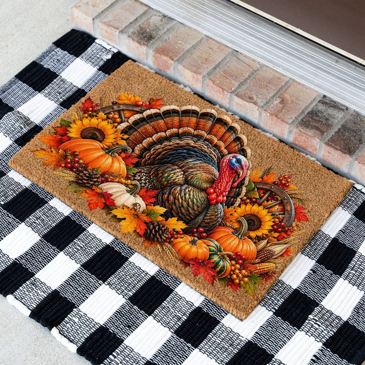 Thanksgiving Turkey Doormat, Fall Turkey Welcome Mat, Harvest Pumpkin Coir Doormat, Farmhouse Autumn Porch Decor, Thanksgiving Door Mat