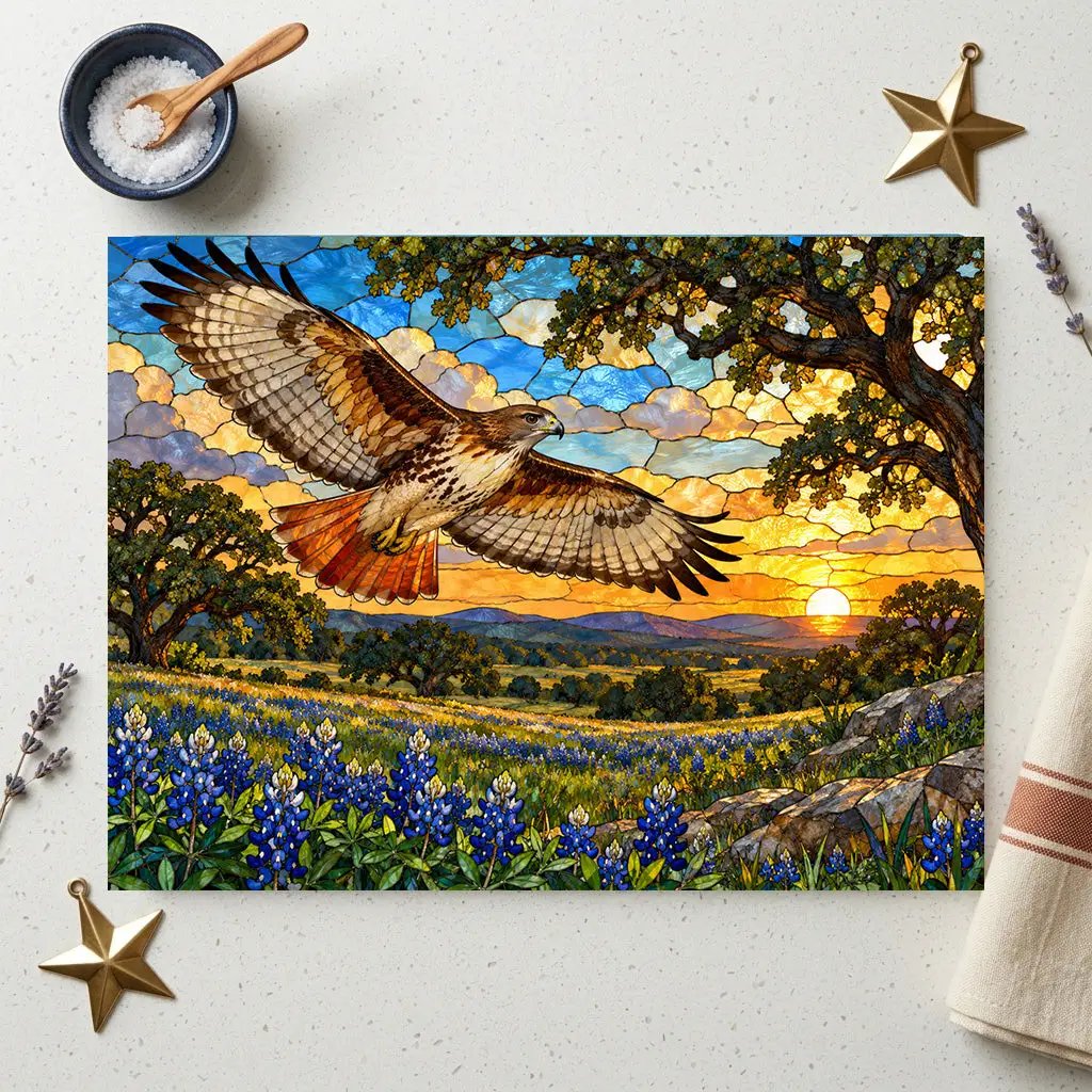 Red-Tailed Hawk Glass Cutting Board, Wildlife Kitchen Decor, Bird Lover Gift, Scenic Sunset Countryside Chopping Board, Nature Home Accent