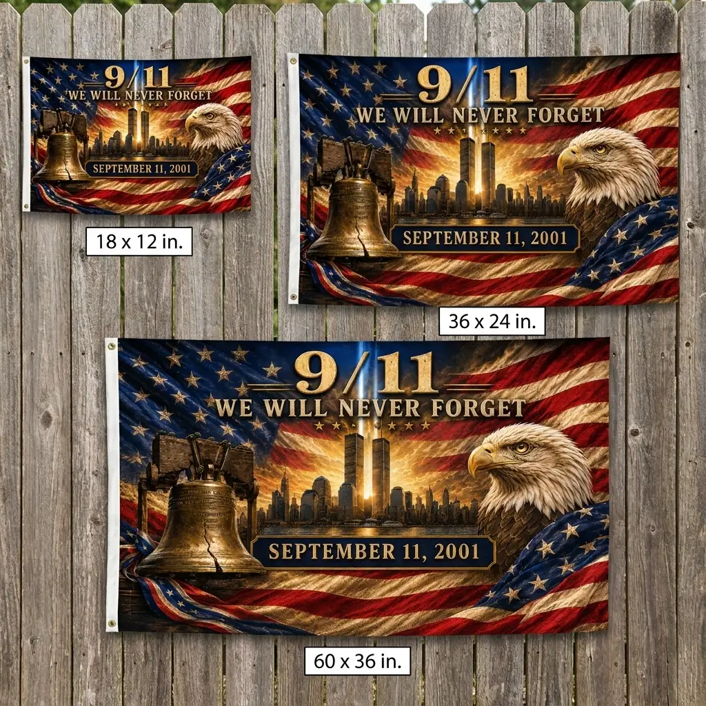 Twin Towers Remembrance Double Sided Flag - 9/11 Flag, We Will Never Forget Flag, September 11 Memorial, Patriot Day Decor