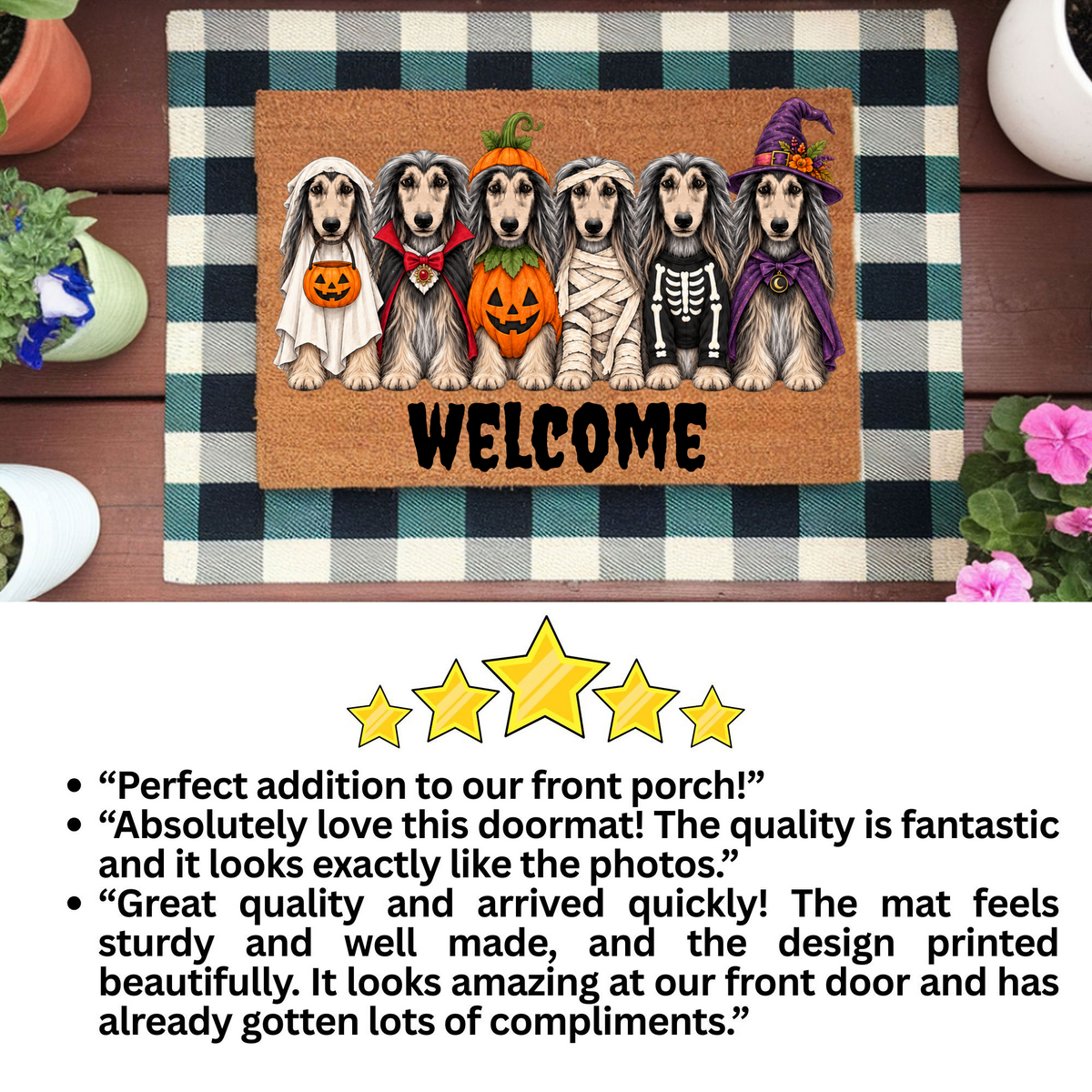 Dog Breed Personalized Halloween Costume Doormat, Custom Dog Welcome Mat, Halloween Coir Doormat, Family Name Dog Lover Gift