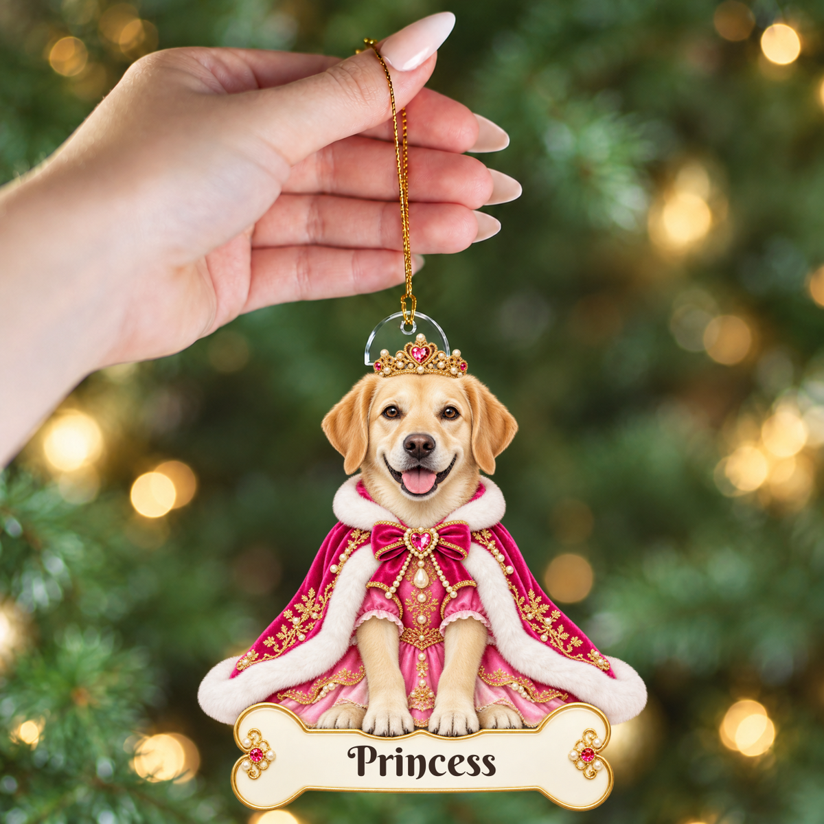 Personalized Princess Dog Ornament from Photo, Custom Pet Portrait Acrylic Cutout, Pink Royal Puppy Christmas Ornament, Dog Mom Gift