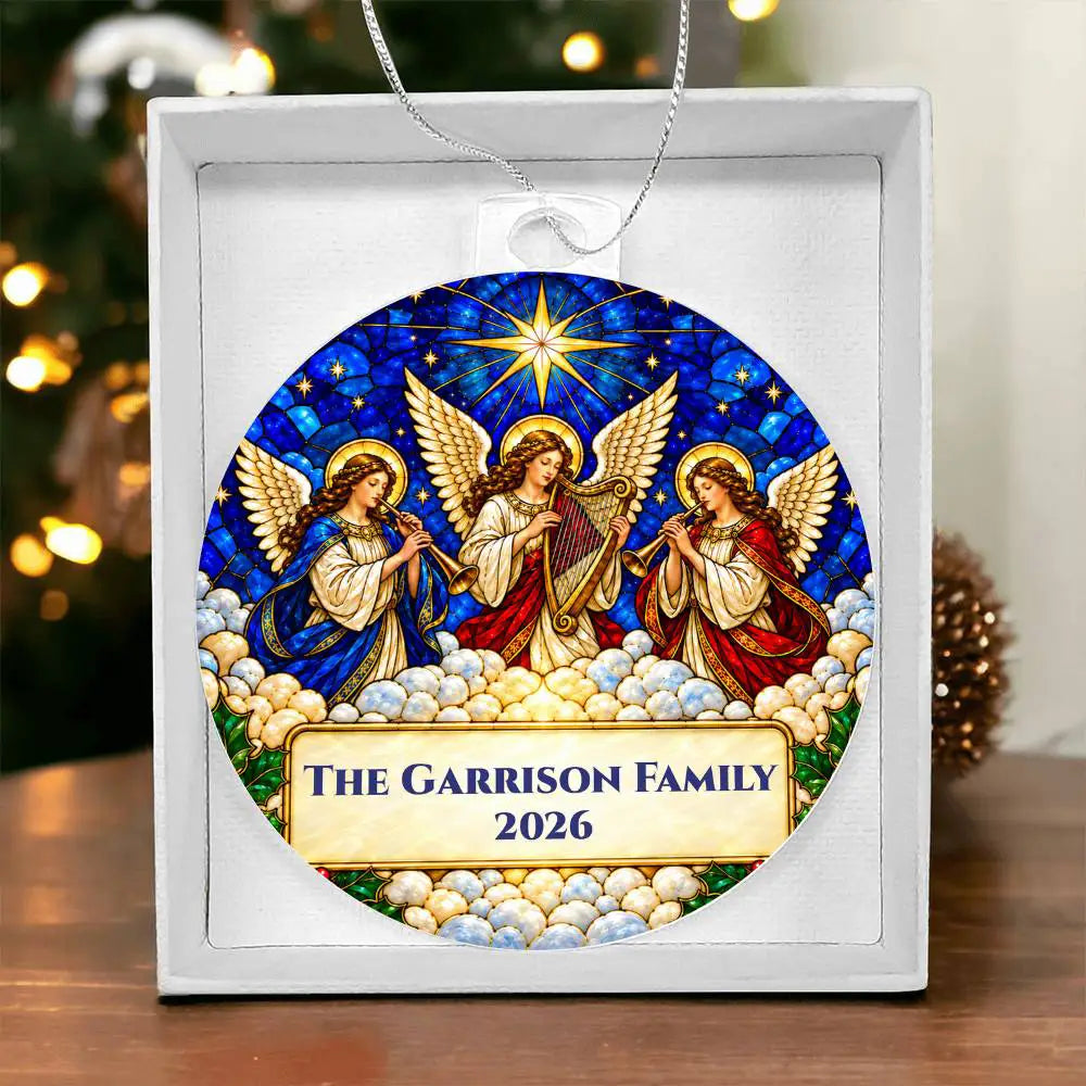 Personalized Family Christmas Ornament, Angel Acrylic Ornament, Religious Christmas Gift, Stained Glass Inspired Keepsake