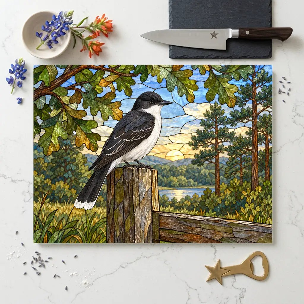 Eastern Kingbird Glass Cutting Board, Backyard Bird Kitchen Decor, Birdwatcher Gift, Songbird Serving Board, Nature Lover Gift