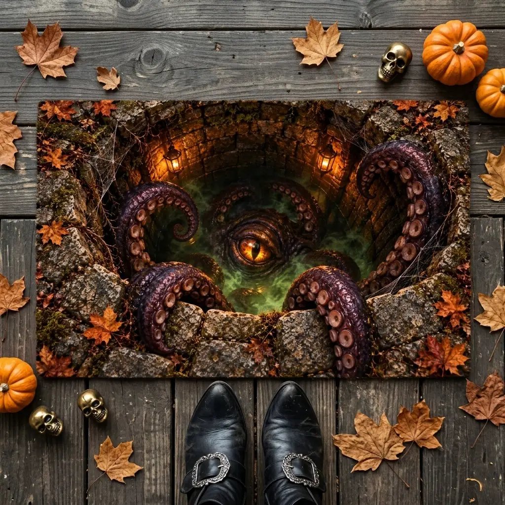 Tentacle Monster Halloween Doormat, 3D Creepy Creature Optical Illusion Mat, Horror Welcome Mat, Spooky Halloween Porch Decor