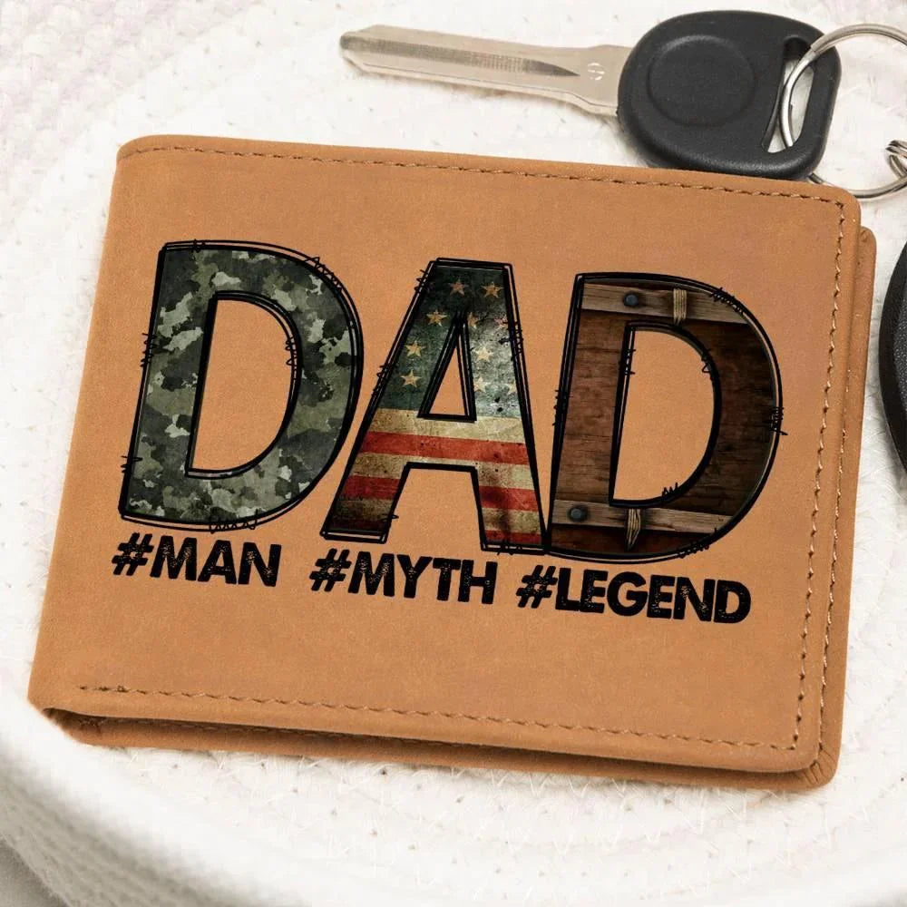 DAD Custom Printed Leather Wallet - Man - Myth - Legend