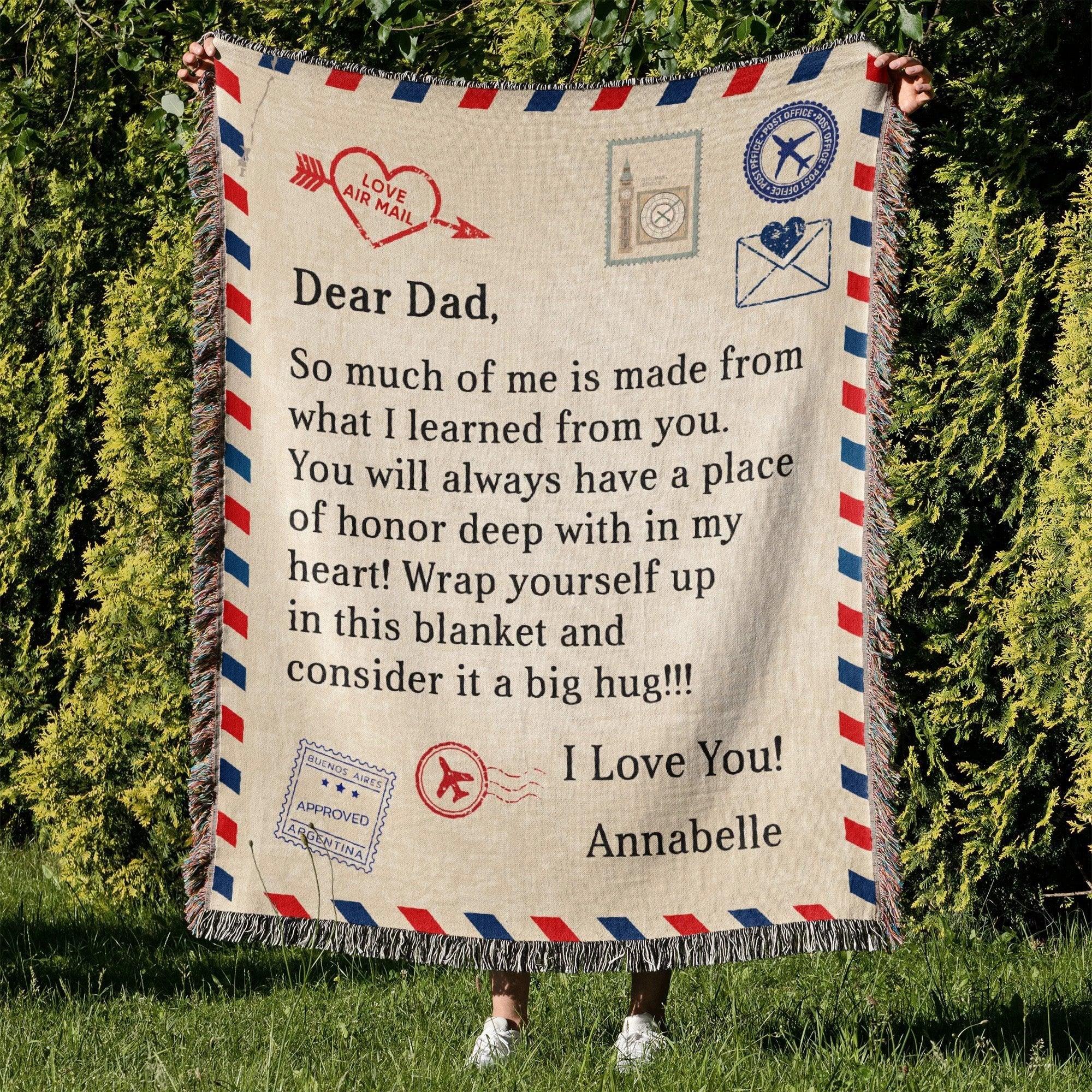 Gift for Dad - Wrap Yourself with this Blanket and Consider it a Big Hug - Personalized Heirloom Woven Blanket