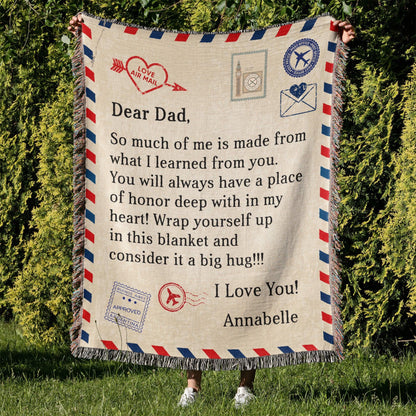 Gift for Dad - Wrap Yourself with this Blanket and Consider it a Big Hug - Personalized Heirloom Woven Blanket - Mallard Moon Gift Shop