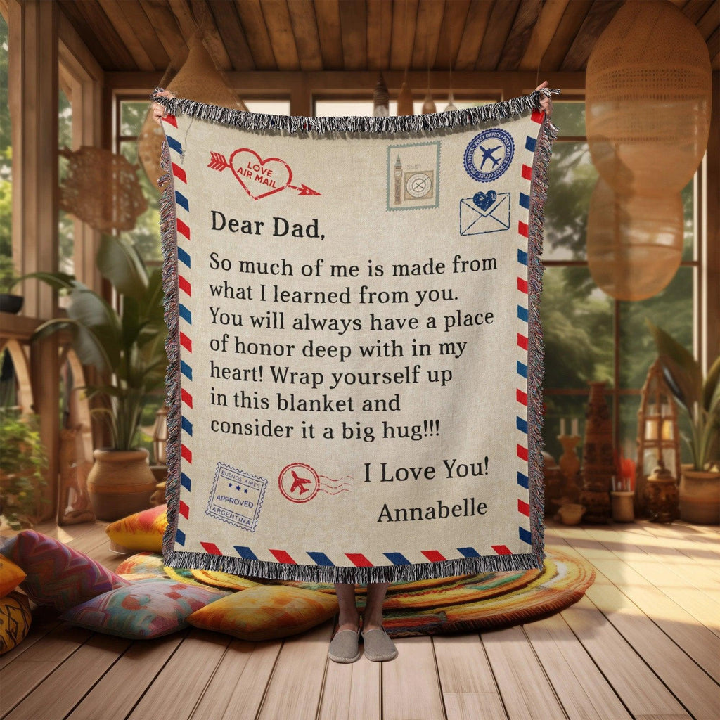 Gift for Dad - Wrap Yourself with this Blanket and Consider it a Big Hug - Personalized Heirloom Woven Blanket