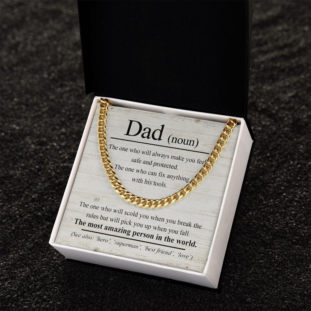 Dad Noun - The Most Amazing Person in the World Cuban Chain Link Necklace - Mallard Moon Gift Shop