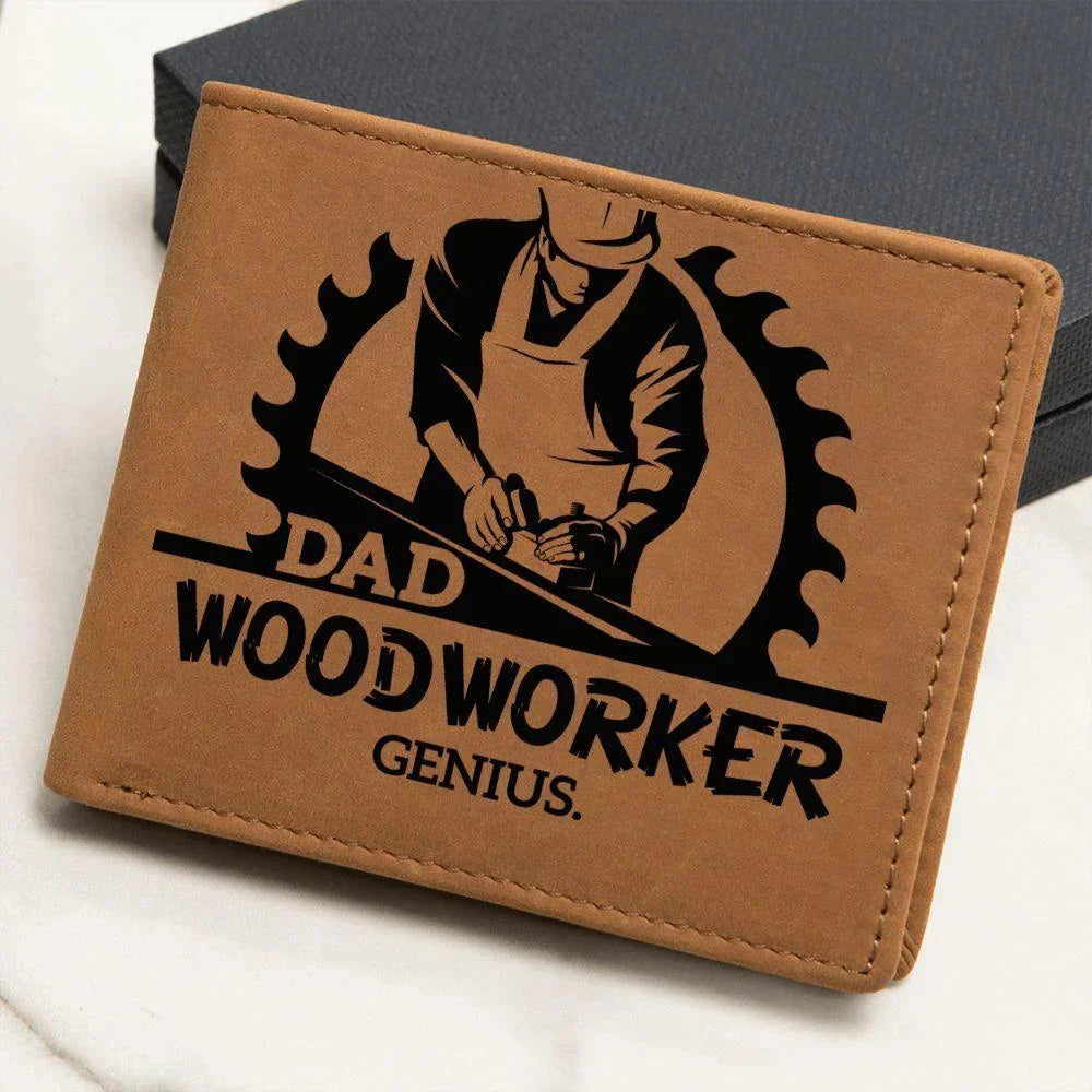 Dad Woodworker Genius Leather Wallet