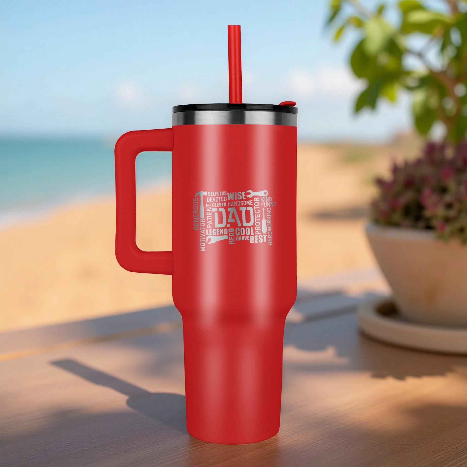 Gift for Dad - Word Art Laser-engraved 40oz Colored Tumbler With Handle - Mallard Moon Gift Shop