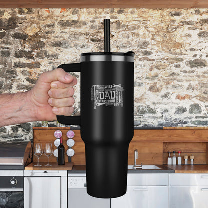 Gift for Dad - Word Art Laser-engraved 40oz Colored Tumbler With Handle - Mallard Moon Gift Shop